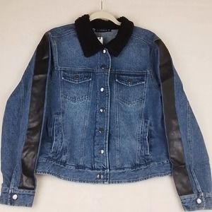 Soncy Jean Jacket 22/24 Blue Cropped 100% Cotton Denim Teddy Bear Collar‎ Snap